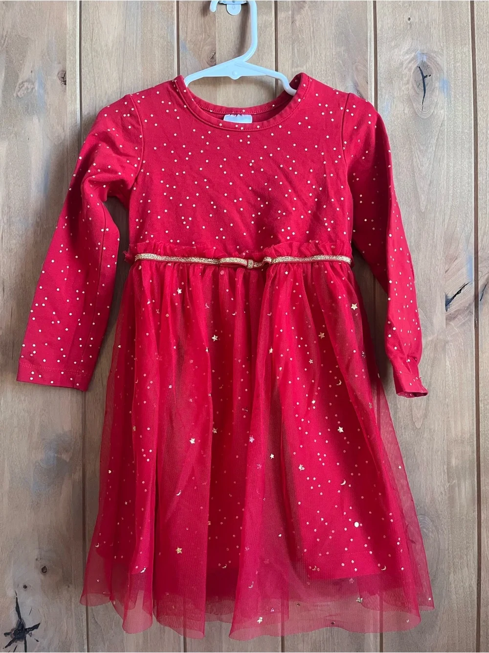 Hanna Andersson Red Dress with Gold stars and dots with Matching Leggings - 3T